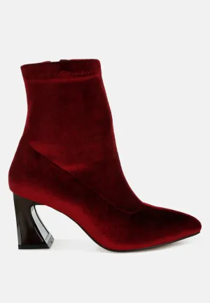 Flared Block Heel Velvet Boots By RAG