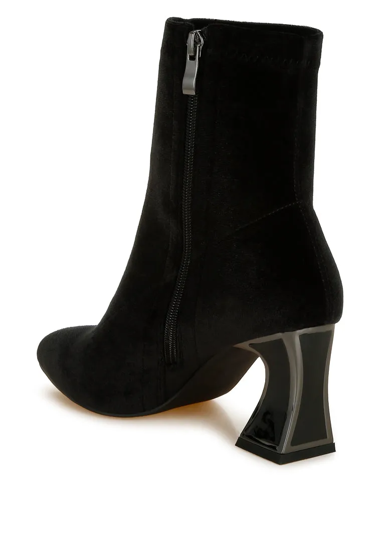 Flared Block Heel Velvet Boots By RAG