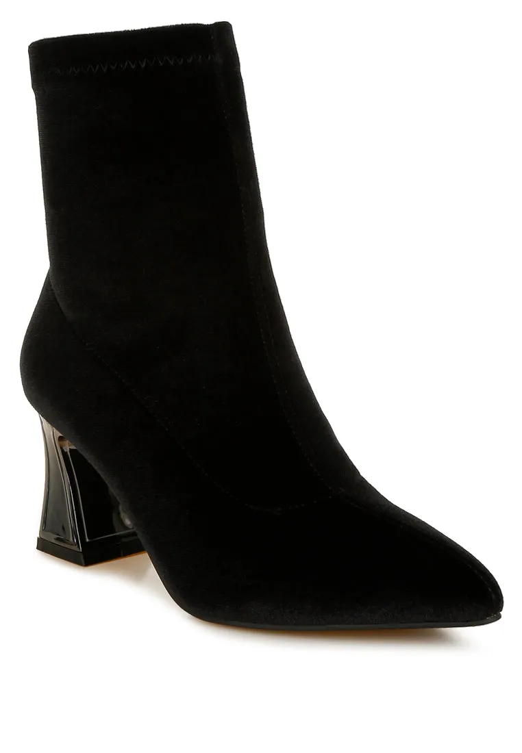 Flared Block Heel Velvet Boots By RAG