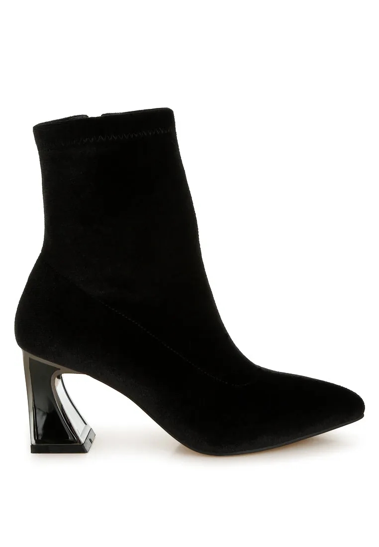 Flared Block Heel Velvet Boots By RAG
