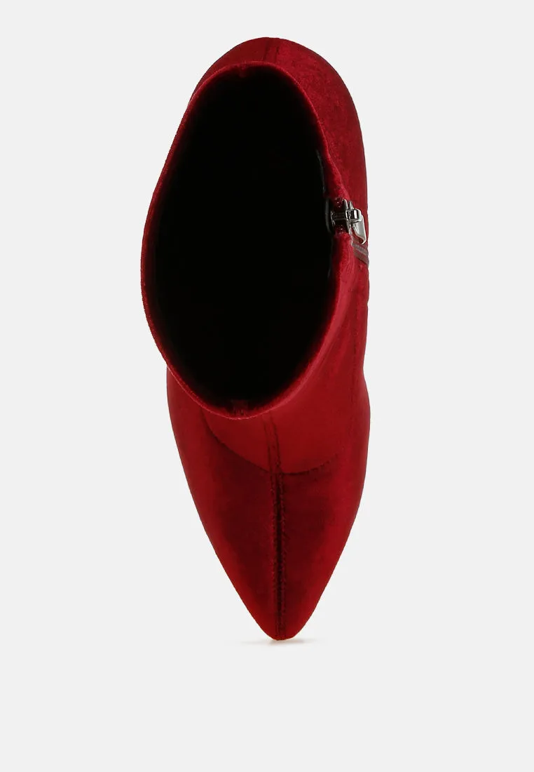 Flared Block Heel Velvet Boots By RAG