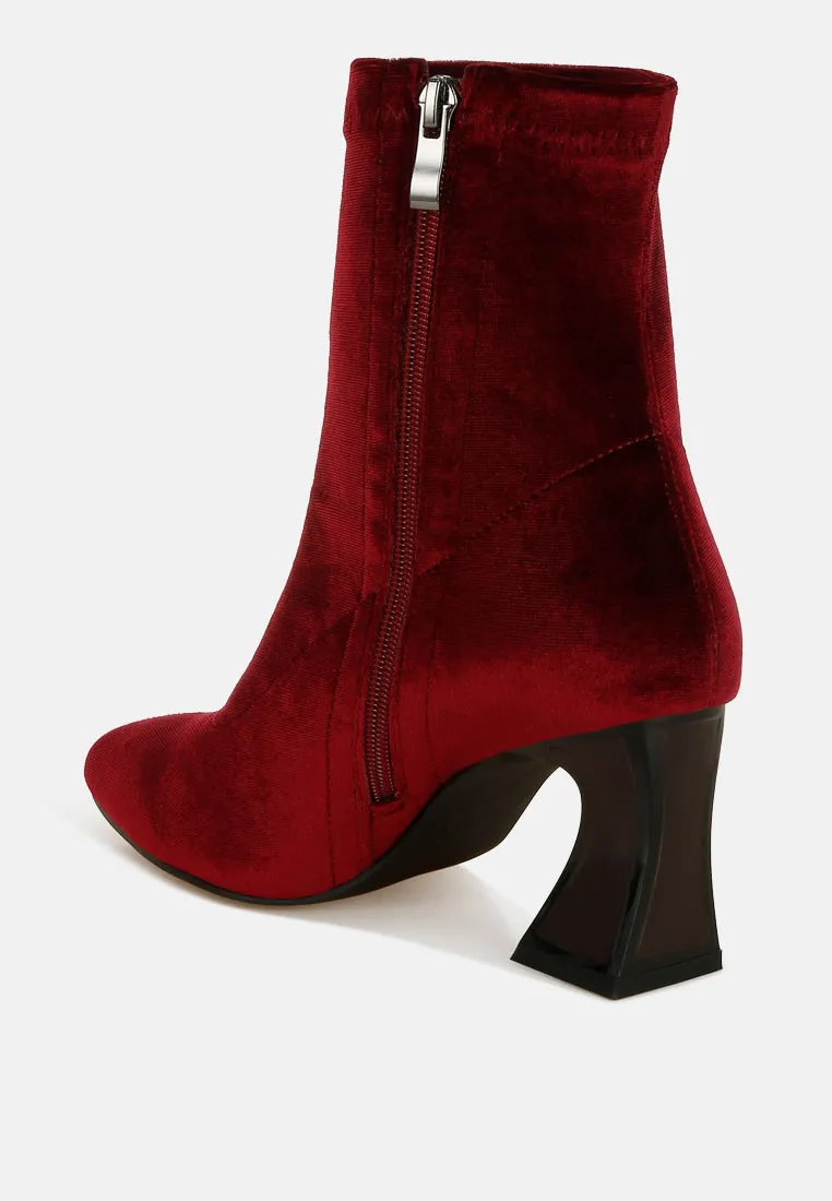 Flared Block Heel Velvet Boots By RAG
