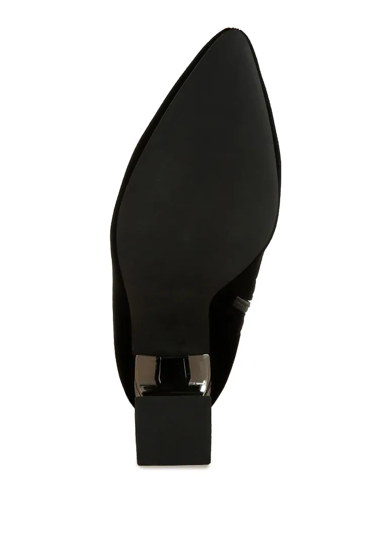 Flared Block Heel Velvet Boots By RAG