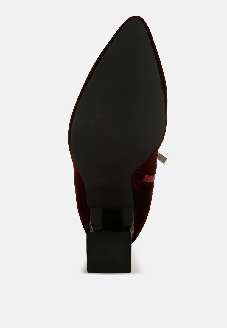 Flared Block Heel Velvet Boots By RAG