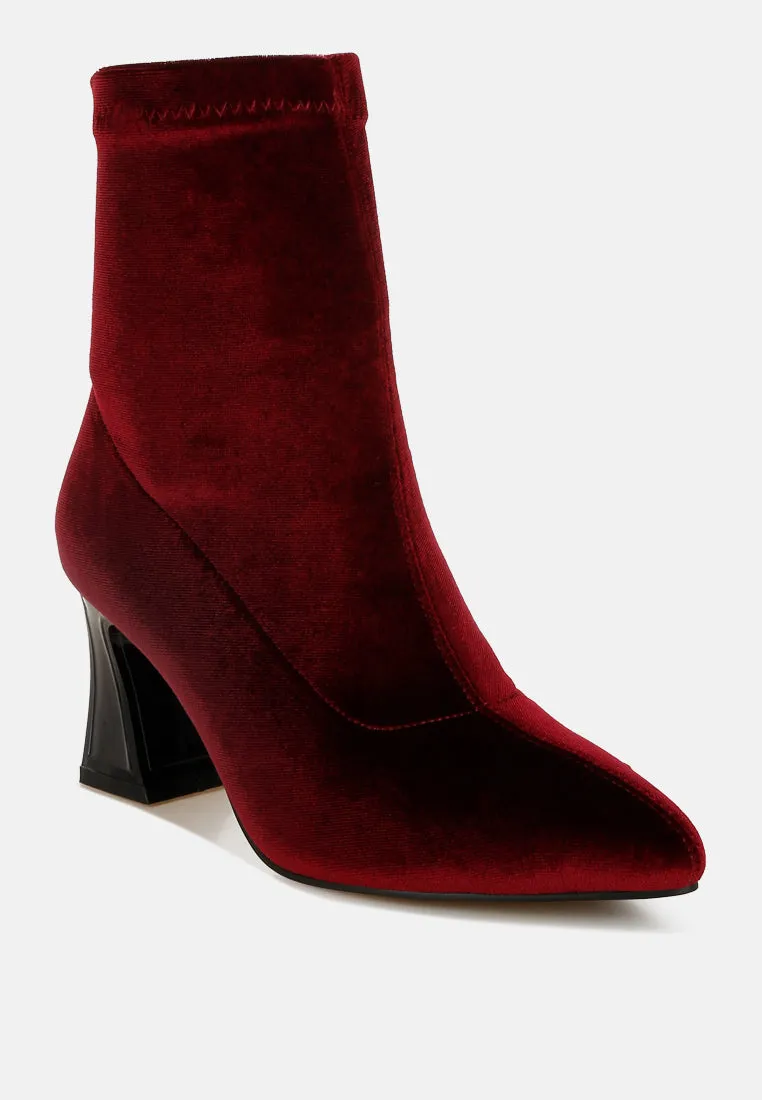 Flared Block Heel Velvet Boots By RAG