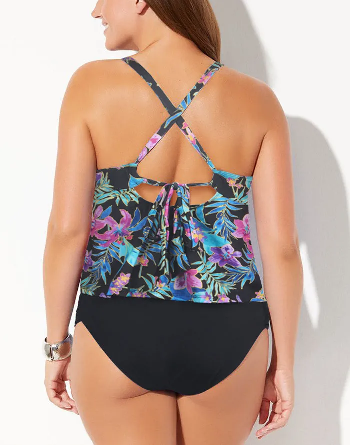 FULLFITALL - Leaves Scarf X-Back Tankini Set