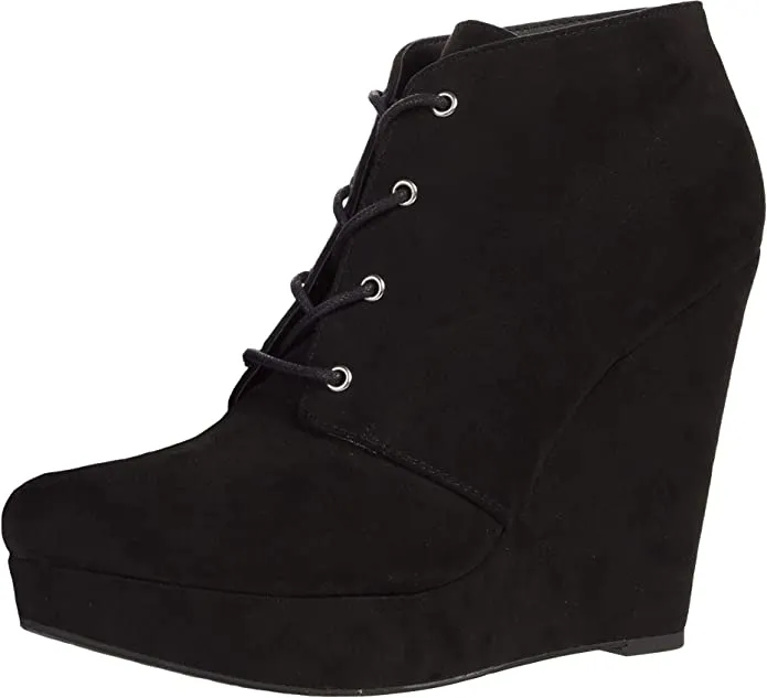 GBG Los Angeles Women's Aheela Lace-up Wedge Bootie Black Size 6.5