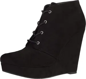 GBG Los Angeles Women's Aheela Lace-up Wedge Bootie Black Size 6.5