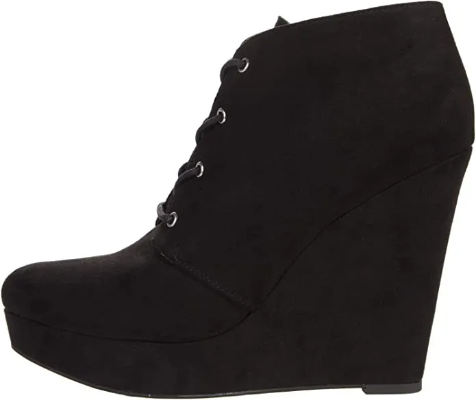 GBG Los Angeles Women's Aheela Lace-up Wedge Bootie Black Size 6.5