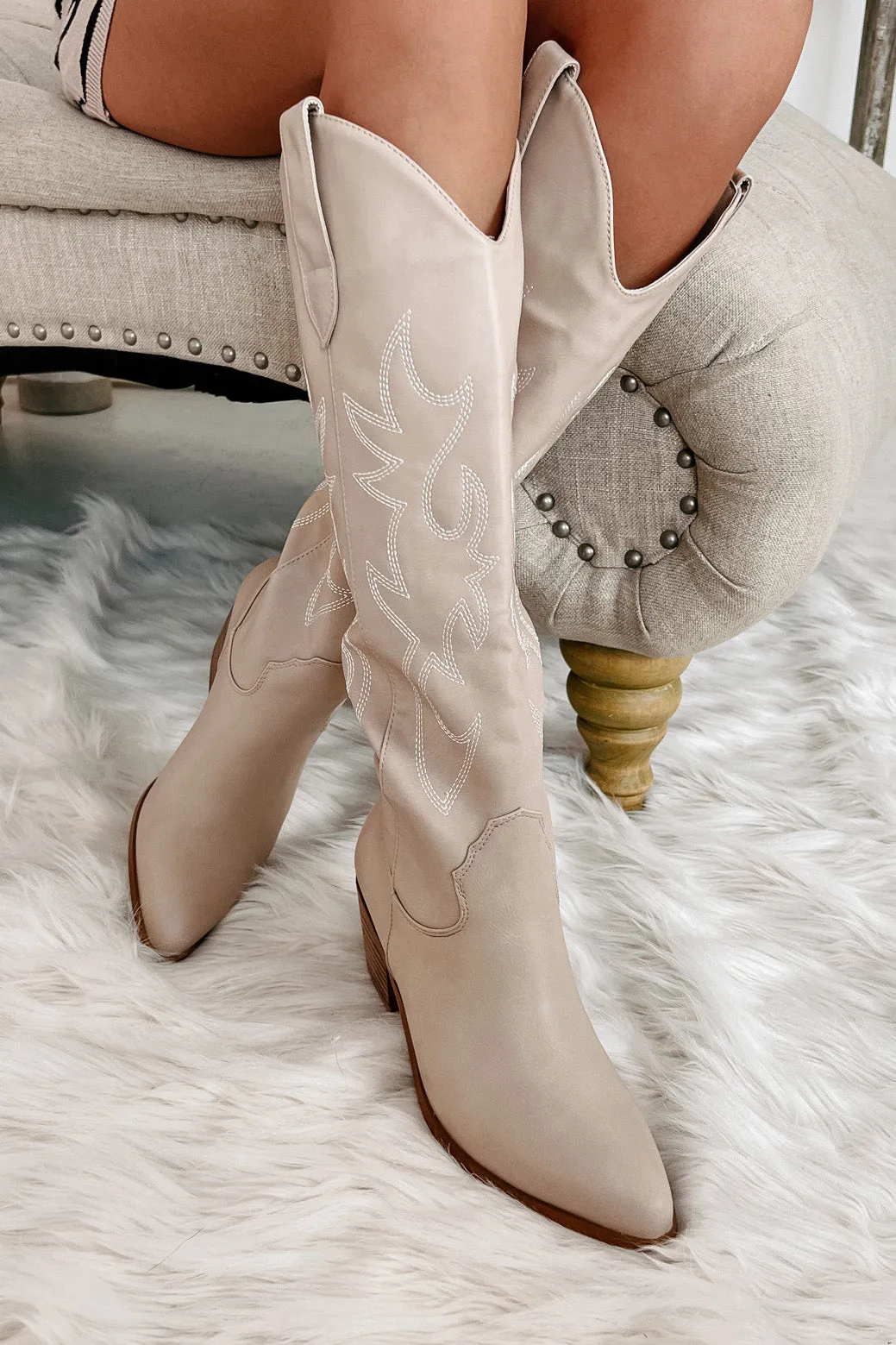 Giddy Up Faux Leather Billini Cowboy Boots (Light Taupe)