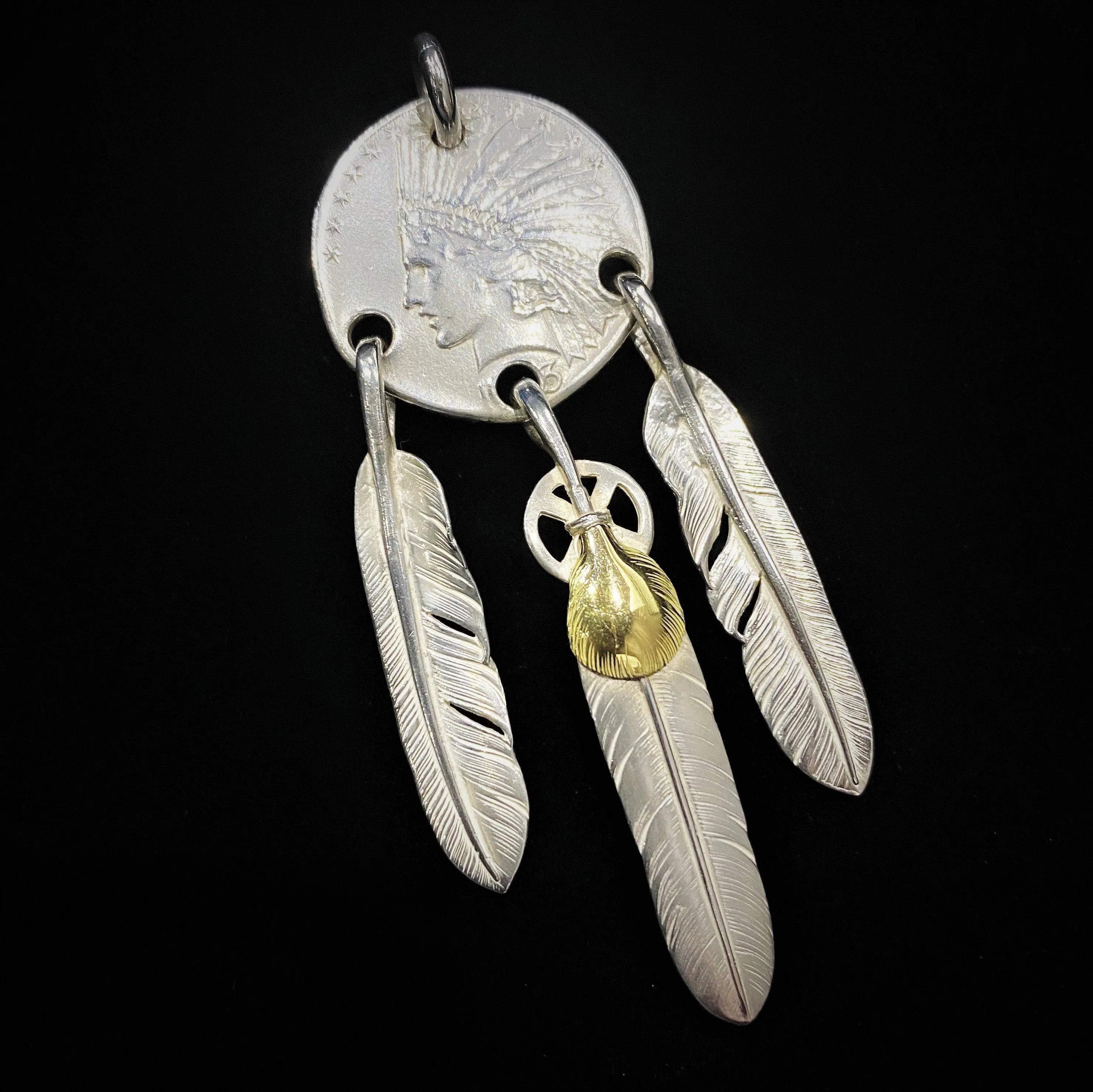 Goros Three Hanging Feathers Pendant - Large