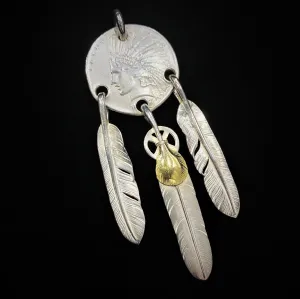Goros Three Hanging Feathers Pendant - Large