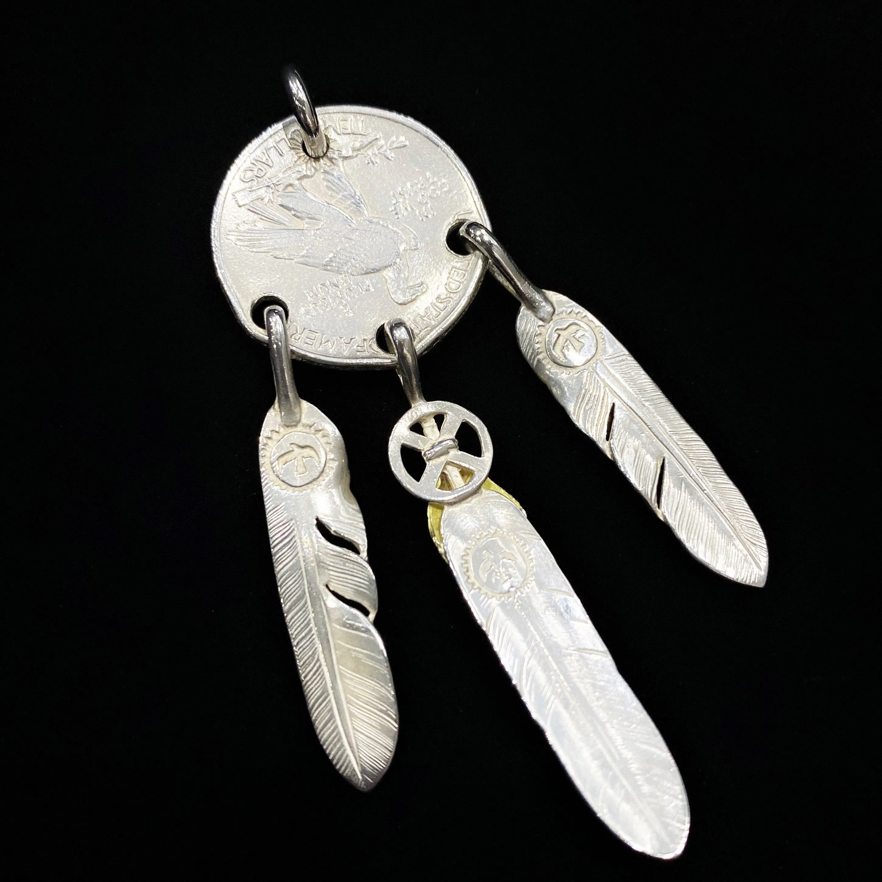 Goros Three Hanging Feathers Pendant - Large