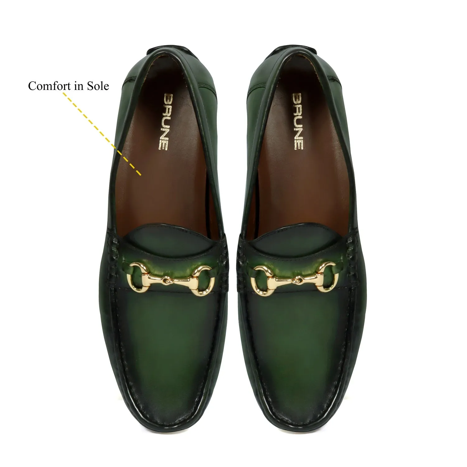 Horsebit Driving Loafers Shoe in Green Leather