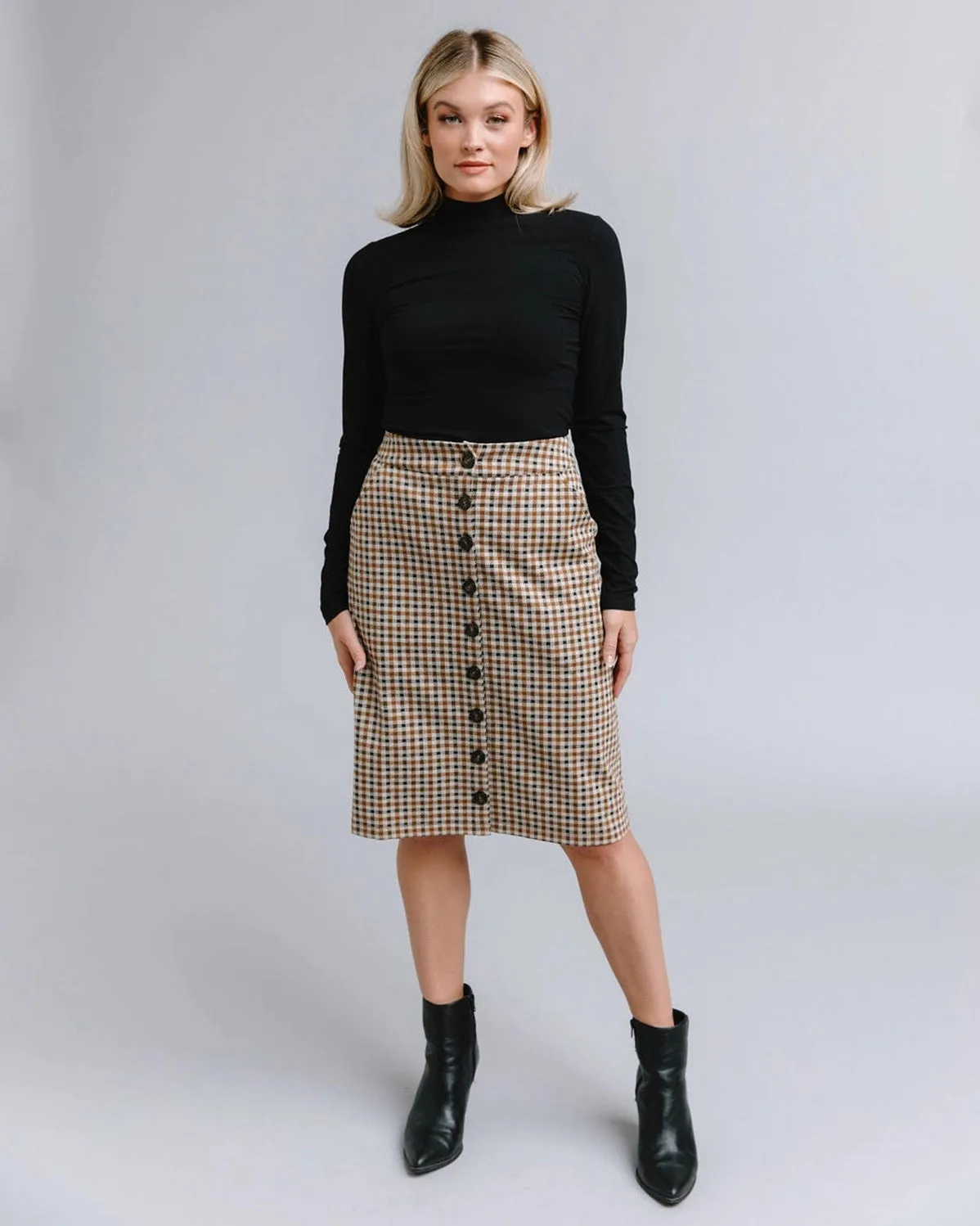 Ivy Plaid Button-Down Skirt - Brown/Black