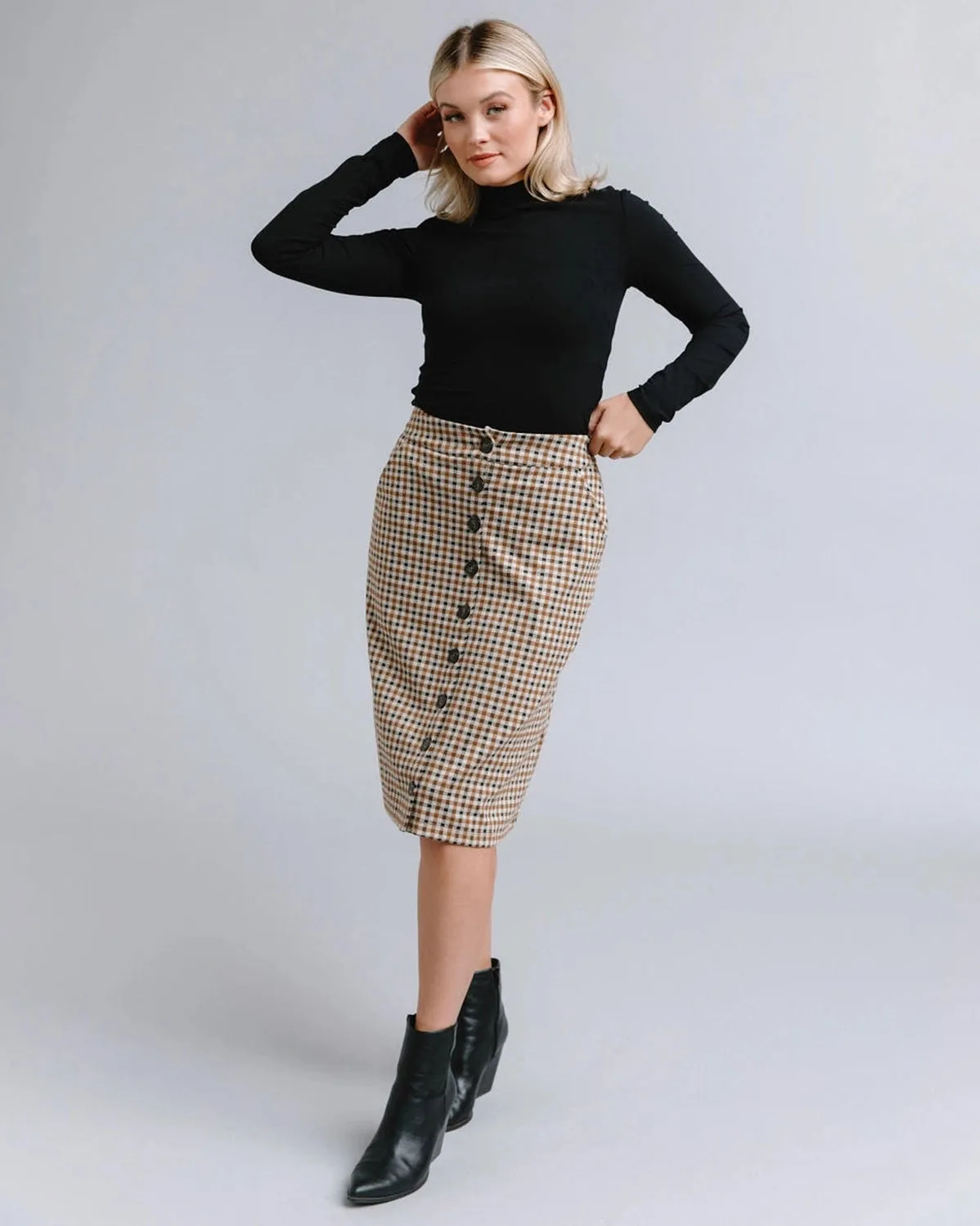 Ivy Plaid Button-Down Skirt - Brown/Black