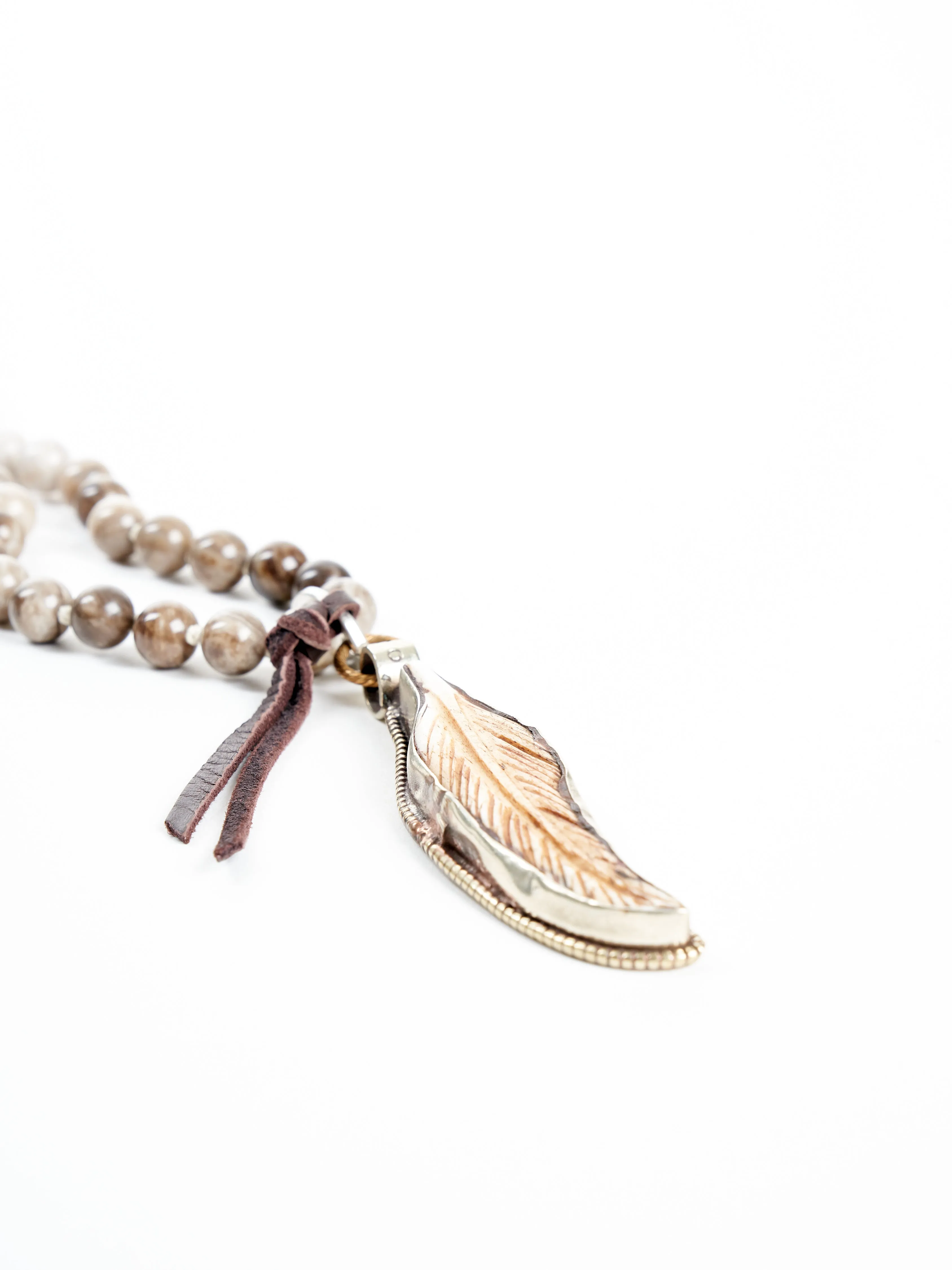 jasper necklace with feather pendant