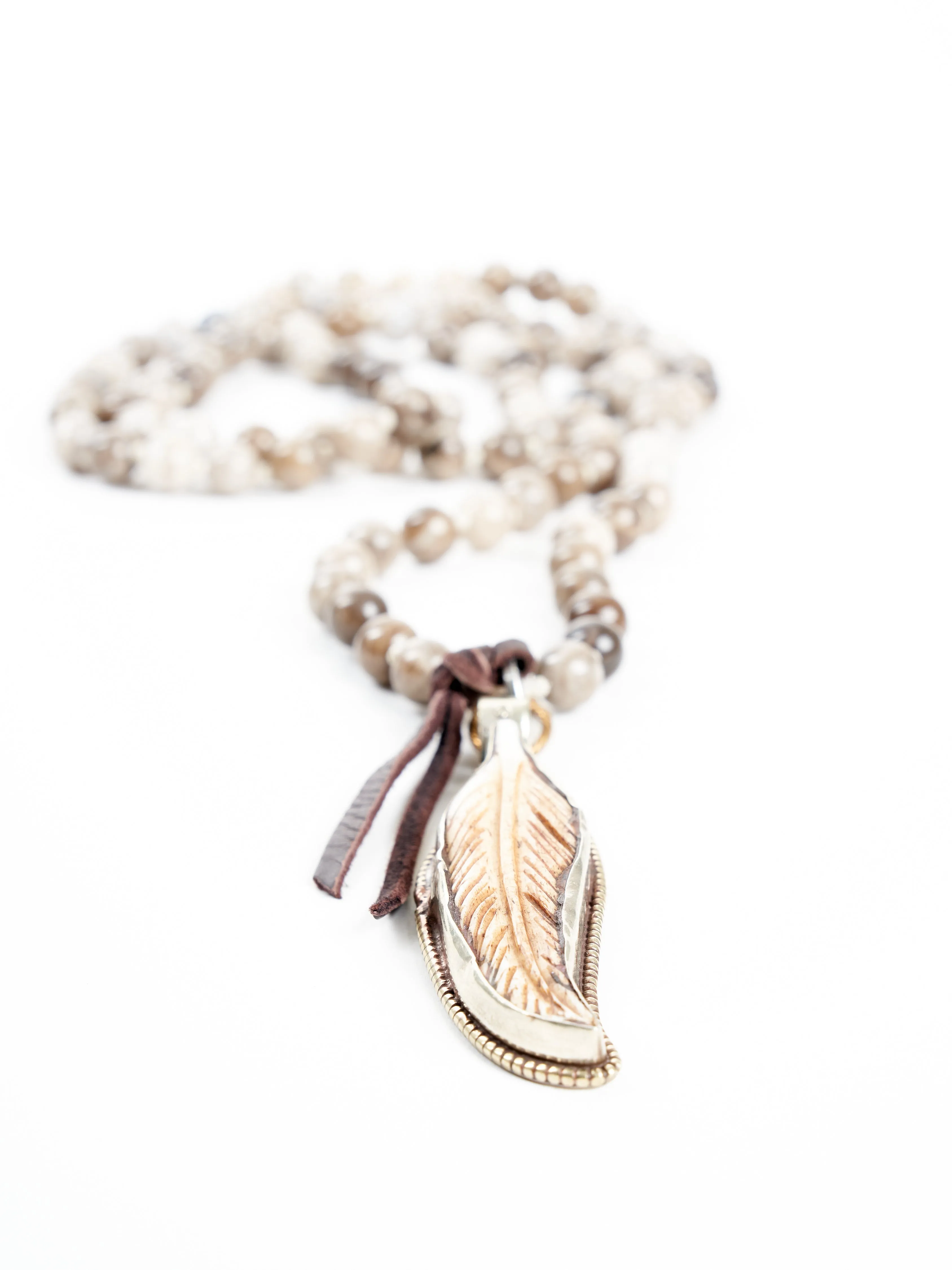 jasper necklace with feather pendant