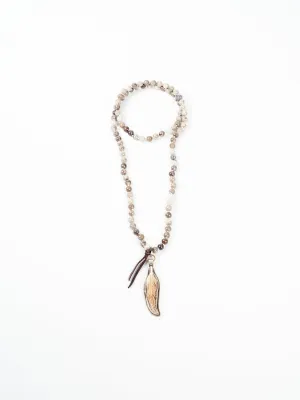 jasper necklace with feather pendant