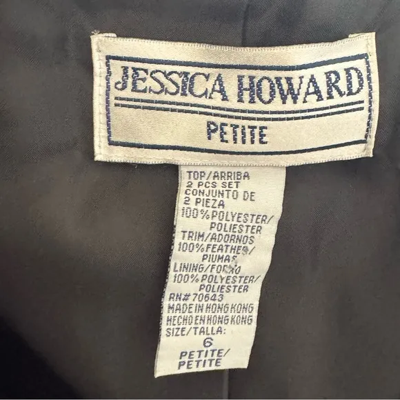 Jessica Howard Black Satin Jacket with Feather Cuffs (6P) pristine NWOT