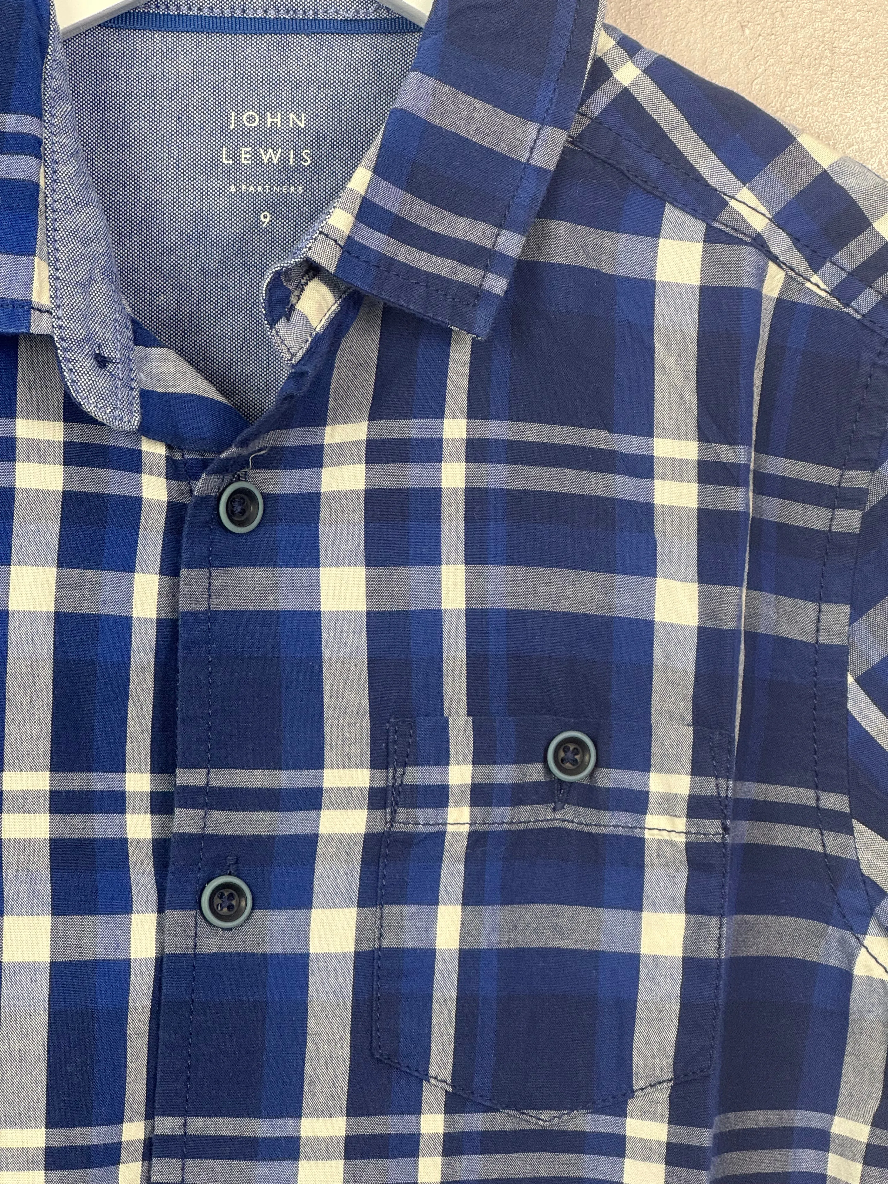 John Lewis Blue Check s/s Shirt 9y