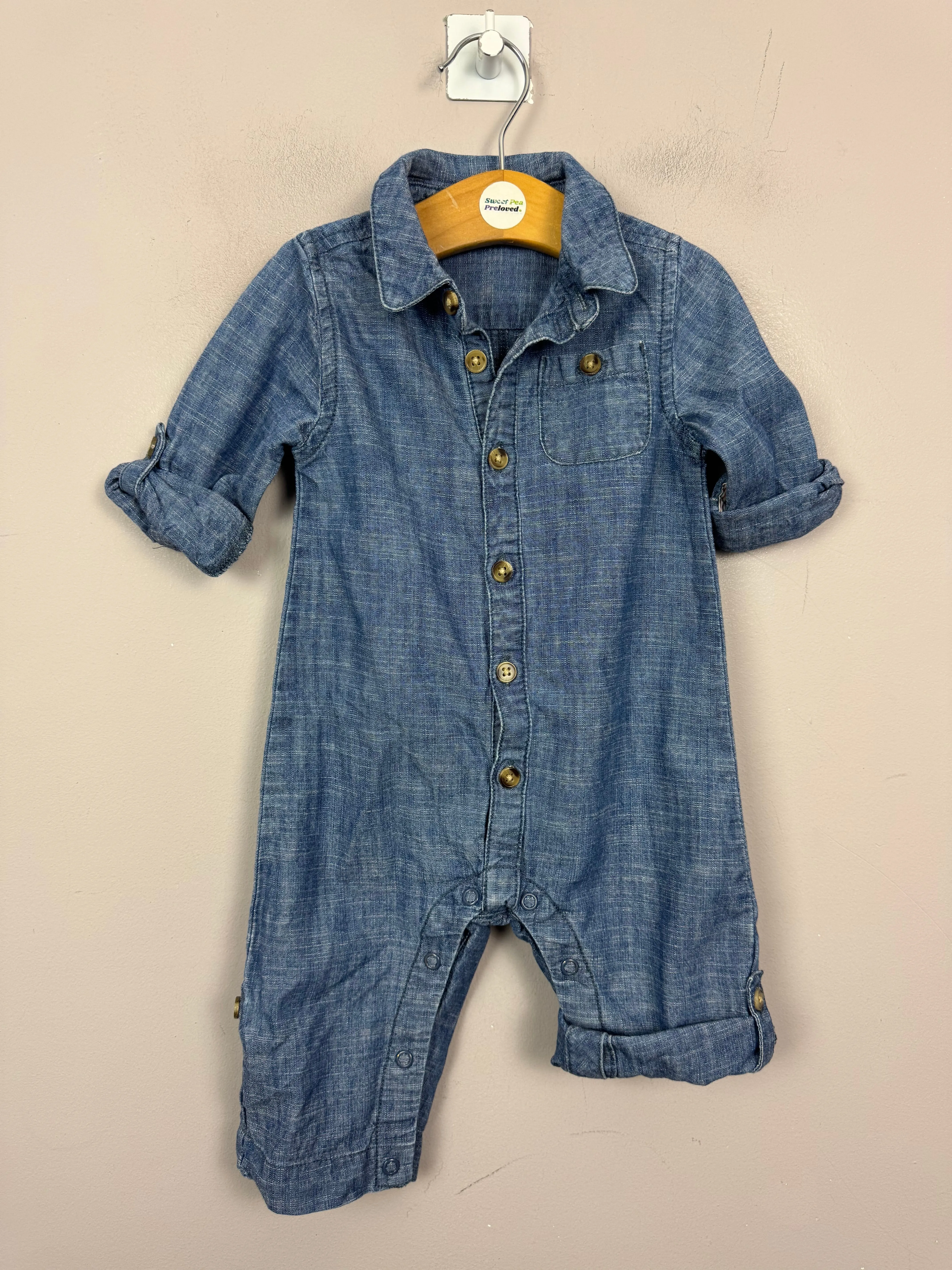 John Lewis Chambray Romper 3-6m