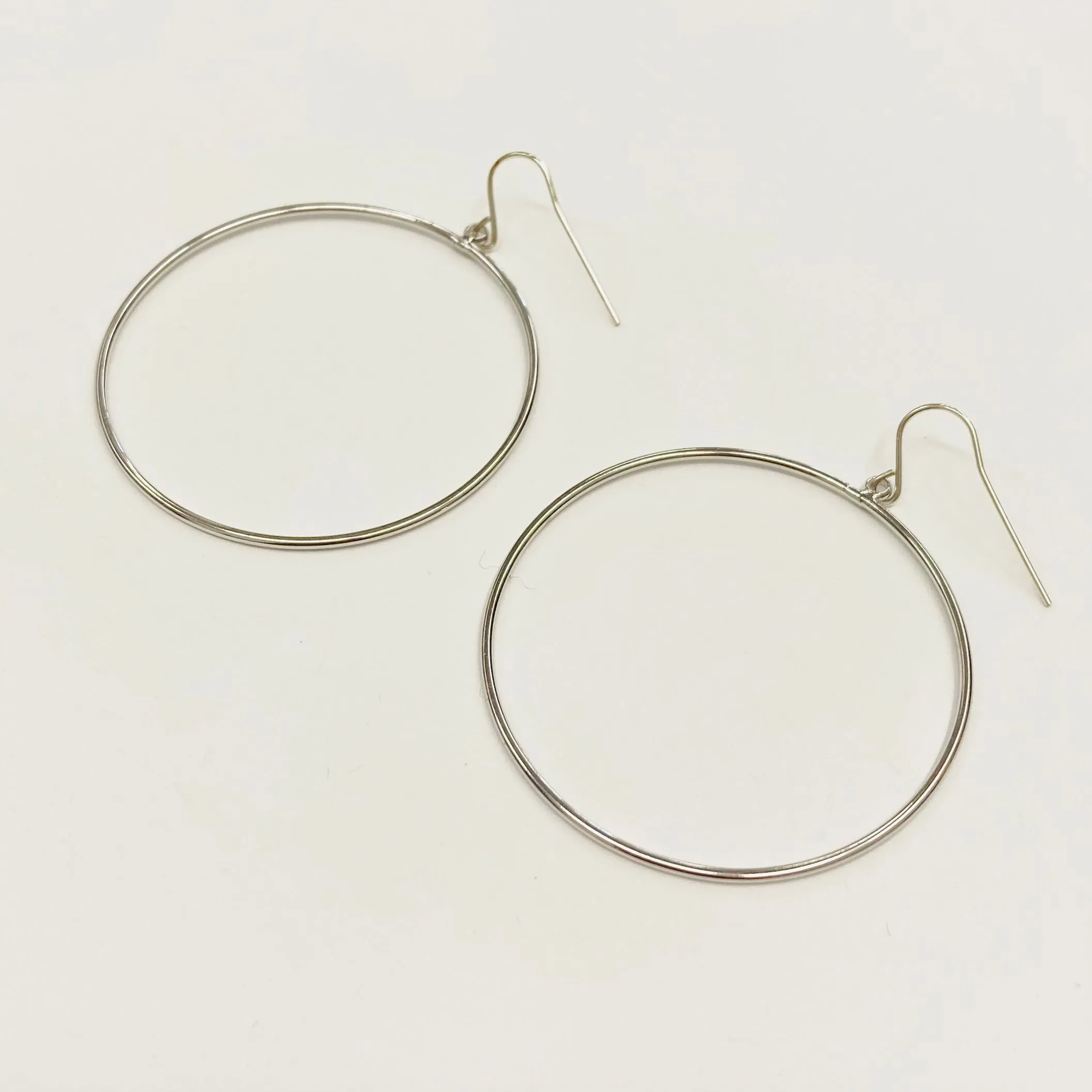 Large Smooth Hanging Hoops | Sterling Silver