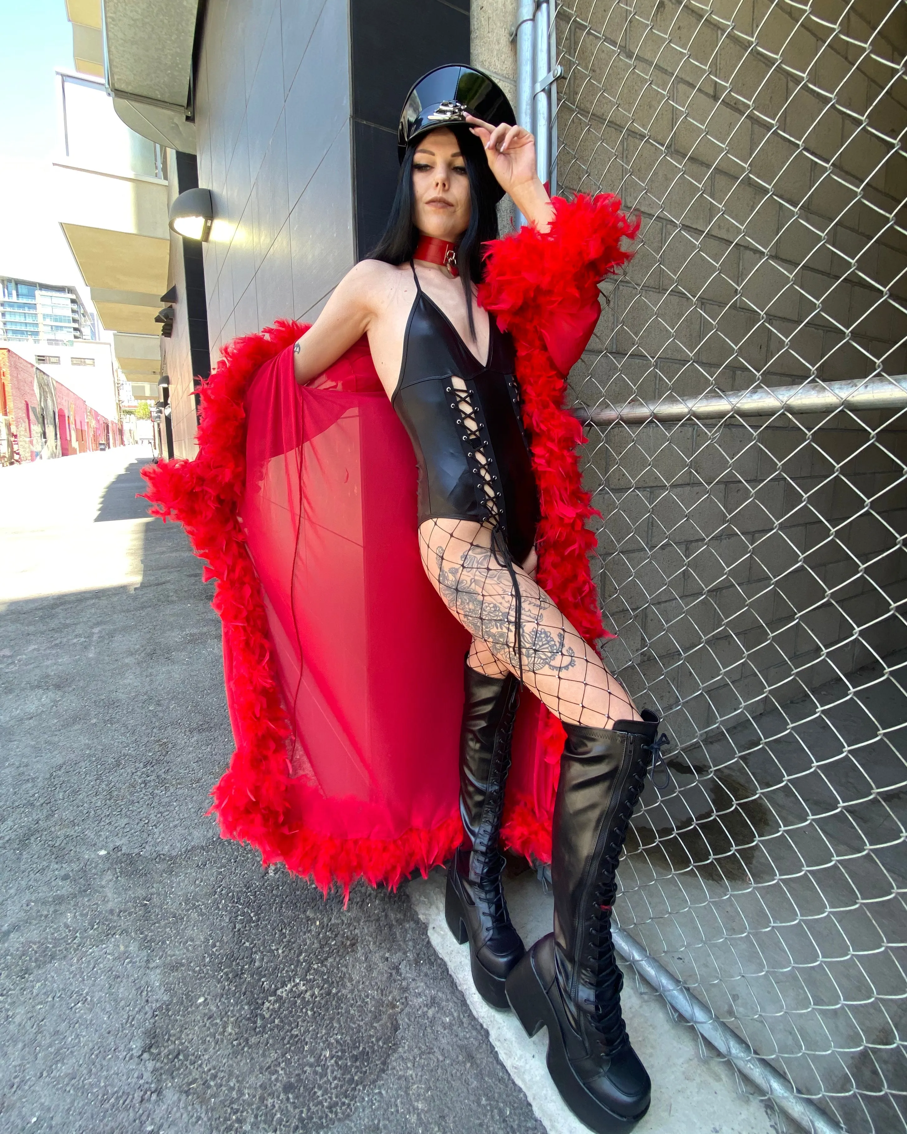 Lux Doll Sheer Long Robe With Boa Feather Trim