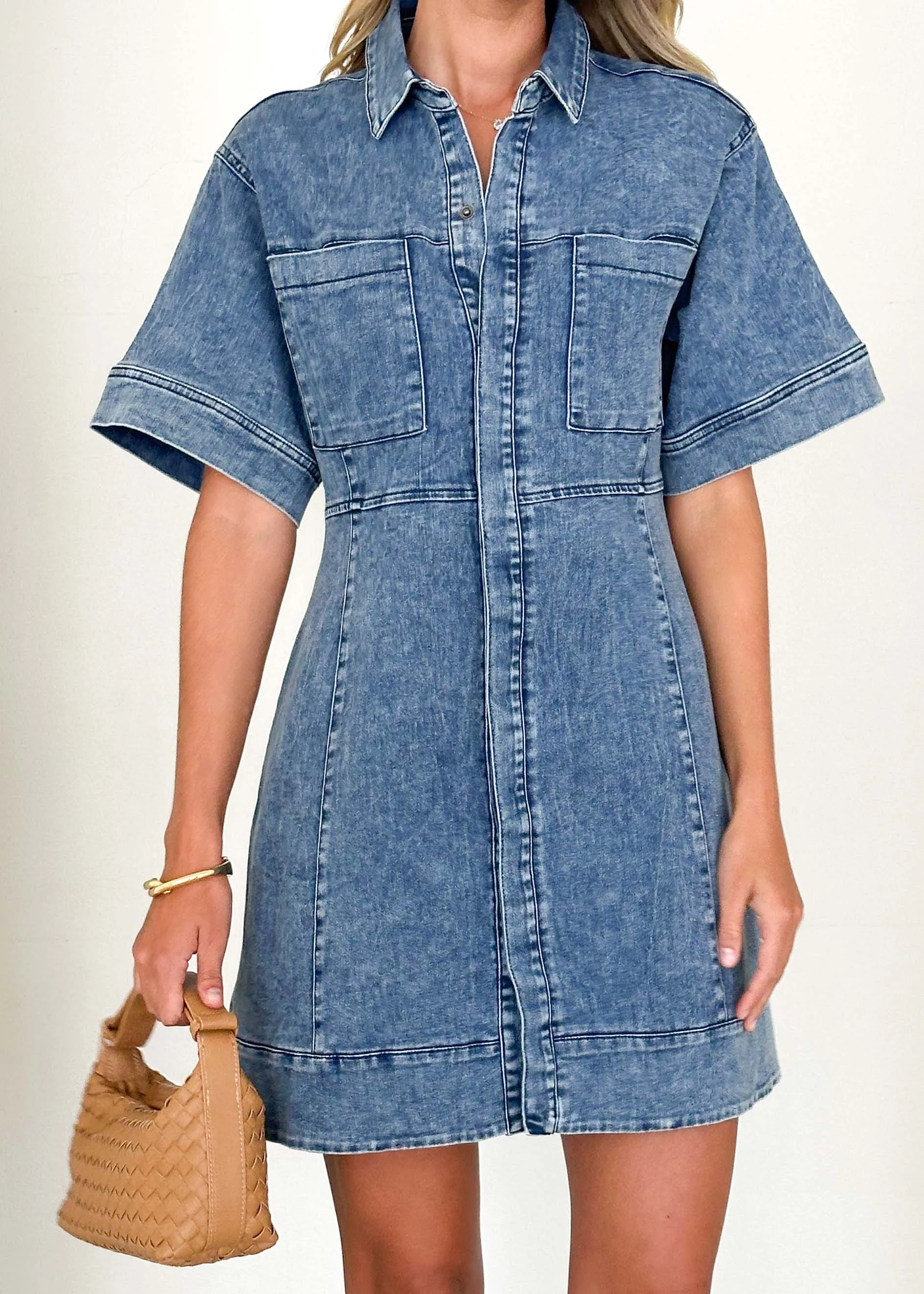 Maddox Denim Dress - Mid Blue