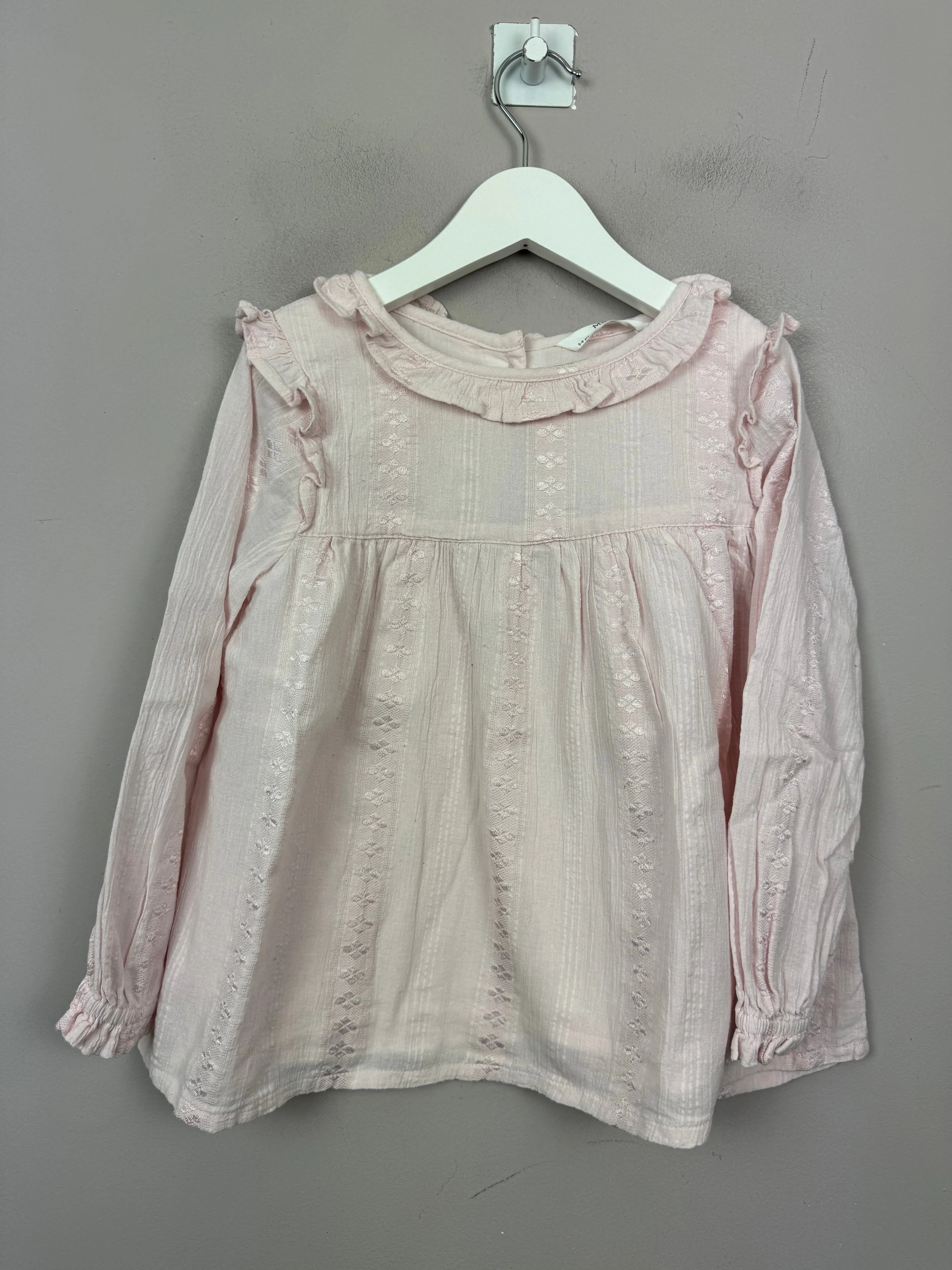 M&S pink crinkle long sleeve blouse 5-6y