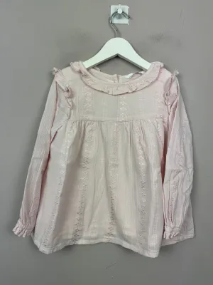 M&S pink crinkle long sleeve blouse 5-6y