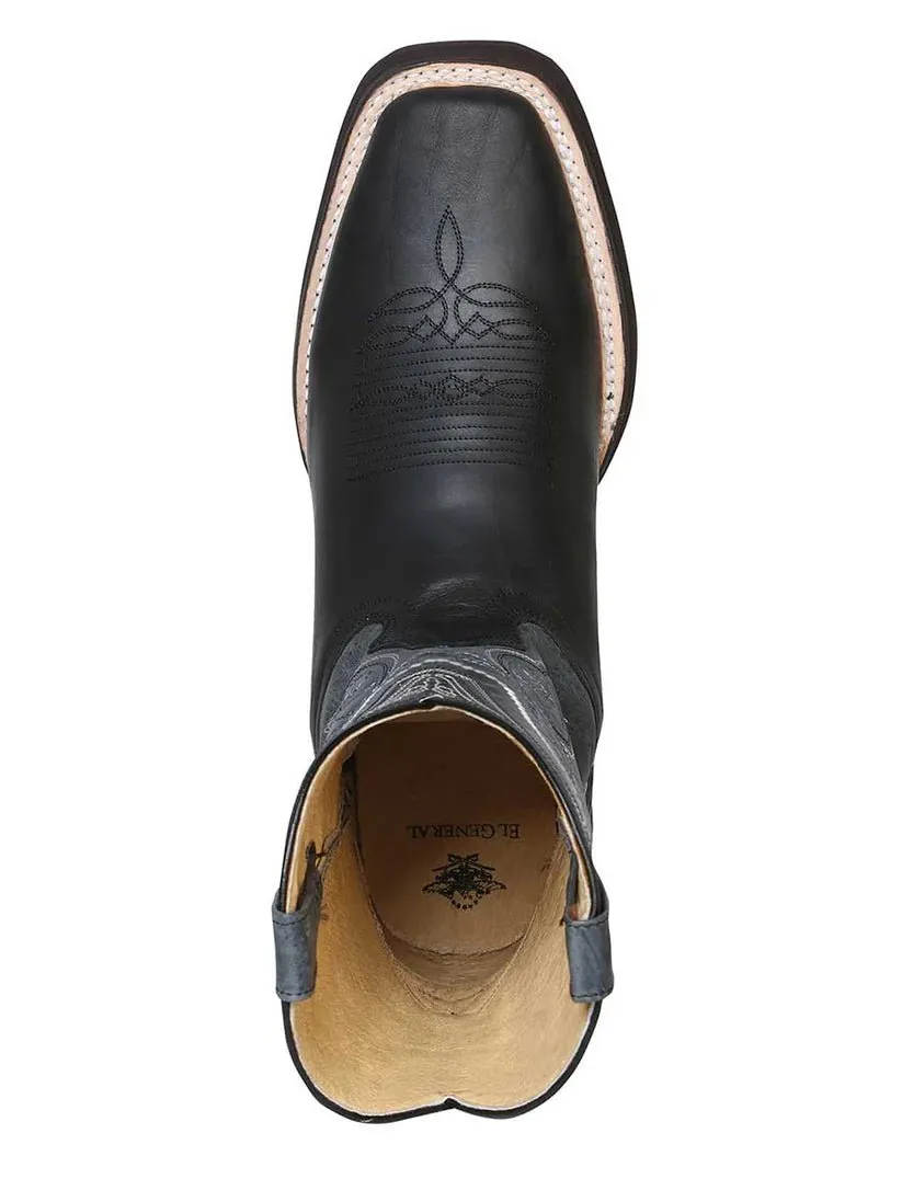 Men's Genuine Leather Classic Western Cowboy Boots 'El General' Black Color 43006