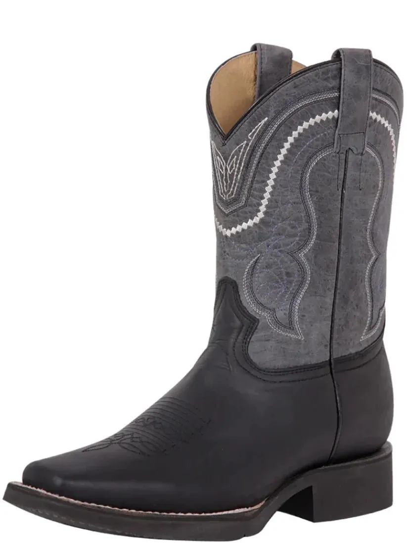 Men's Genuine Leather Classic Western Cowboy Boots 'El General' Black Color 43006
