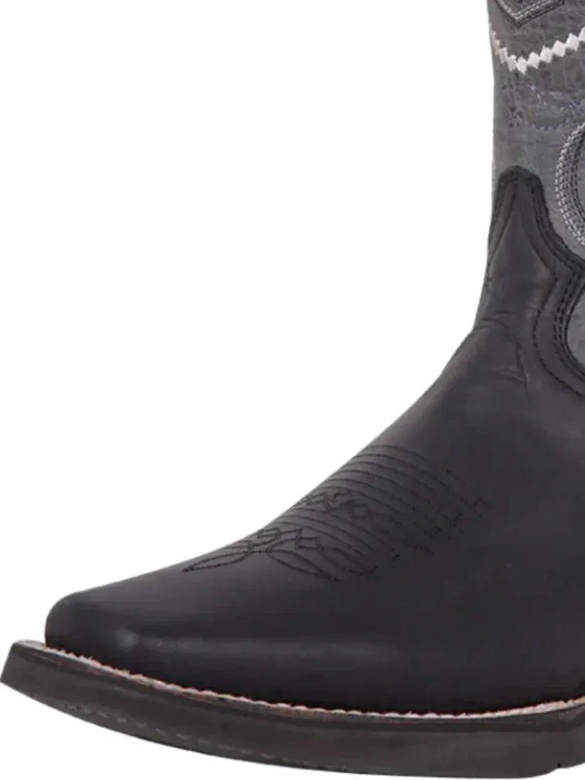 Men's Genuine Leather Classic Western Cowboy Boots 'El General' Black Color 43006