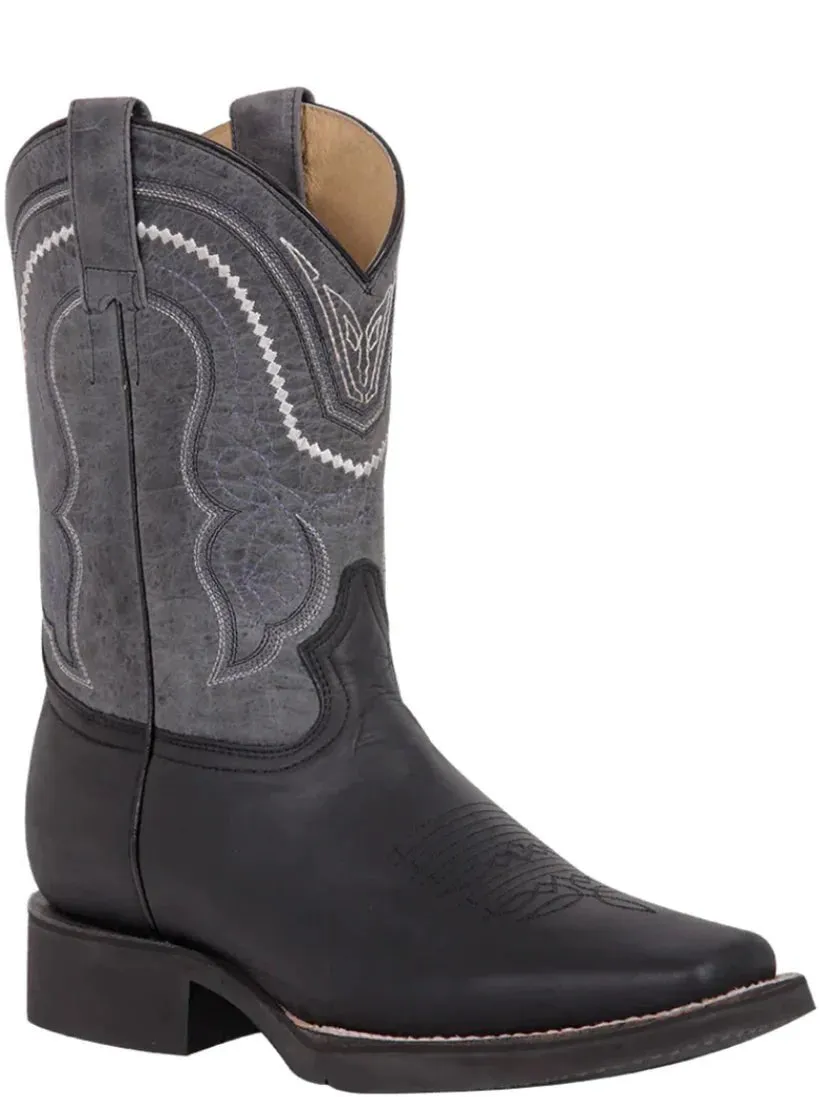 Men's Genuine Leather Classic Western Cowboy Boots 'El General' Black Color 43006