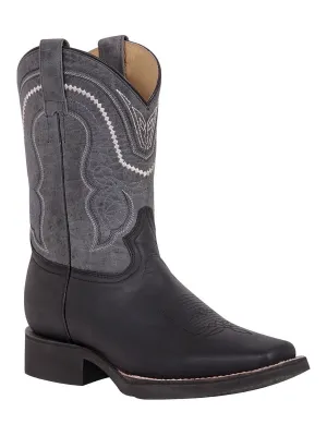 Men's Genuine Leather Classic Western Cowboy Boots 'El General' Black Color 43006