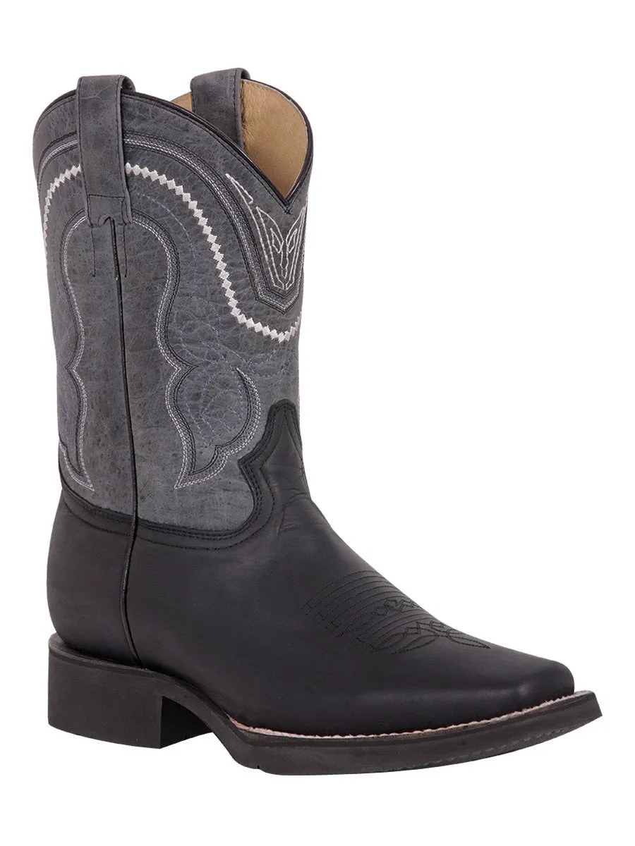 Men's Genuine Leather Classic Western Cowboy Boots 'El General' Black Color 43006