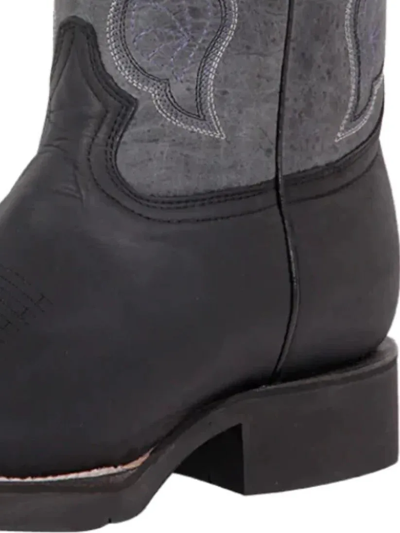 Men's Genuine Leather Classic Western Cowboy Boots 'El General' Black Color 43006
