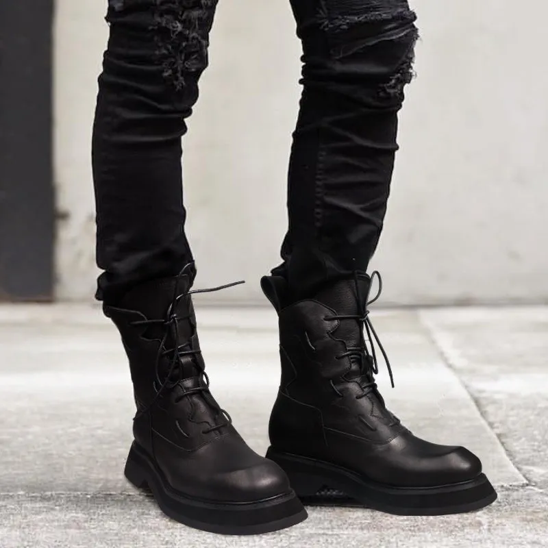 MEN'S LEATHER MID-TOP PLATFORM BOOTS