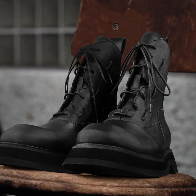 MEN'S LEATHER MID-TOP PLATFORM BOOTS