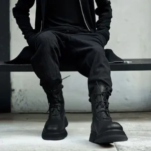 MEN'S LEATHER MID-TOP PLATFORM BOOTS