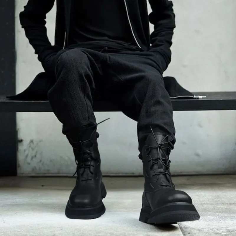 MEN'S LEATHER MID-TOP PLATFORM BOOTS