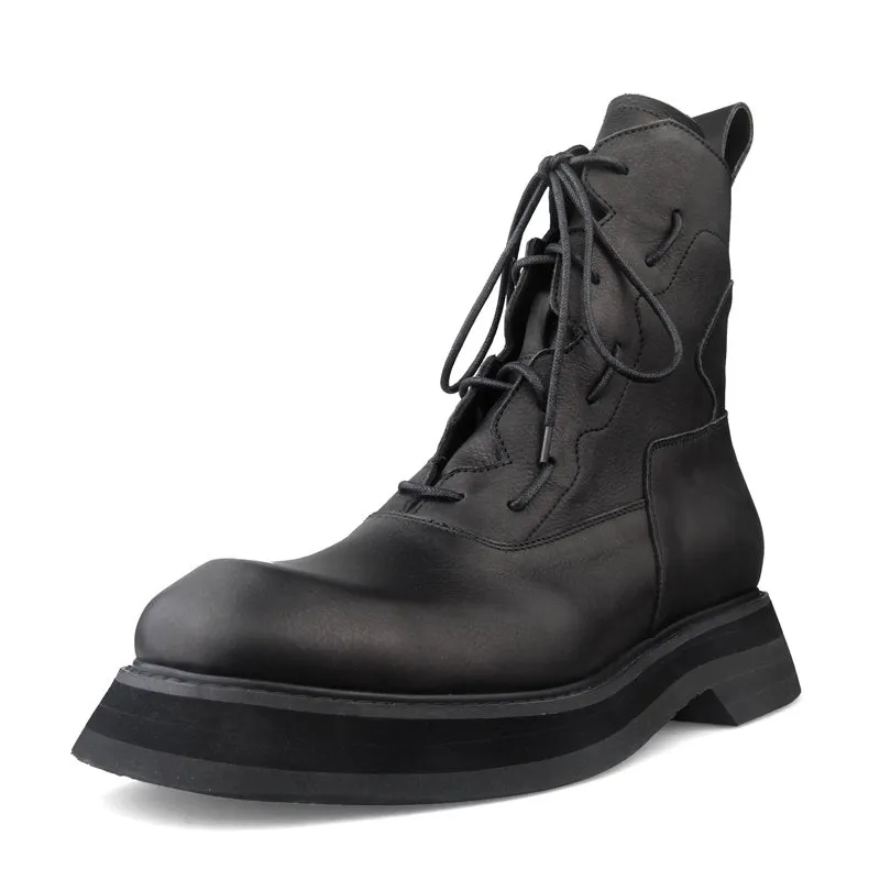 MEN'S LEATHER MID-TOP PLATFORM BOOTS