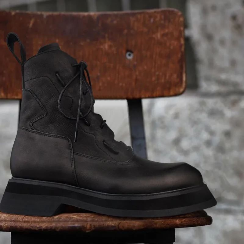 MEN'S LEATHER MID-TOP PLATFORM BOOTS
