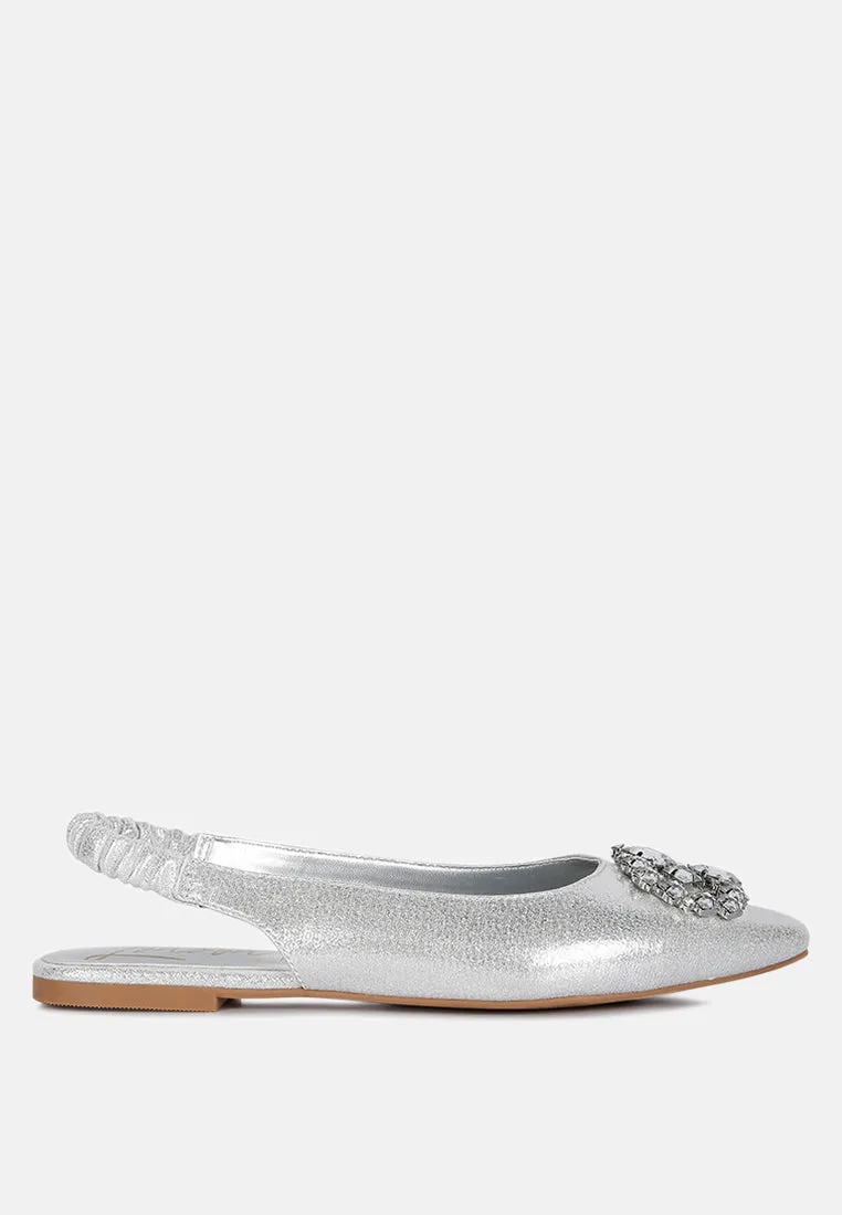 Metallic Diamante Flats Mules