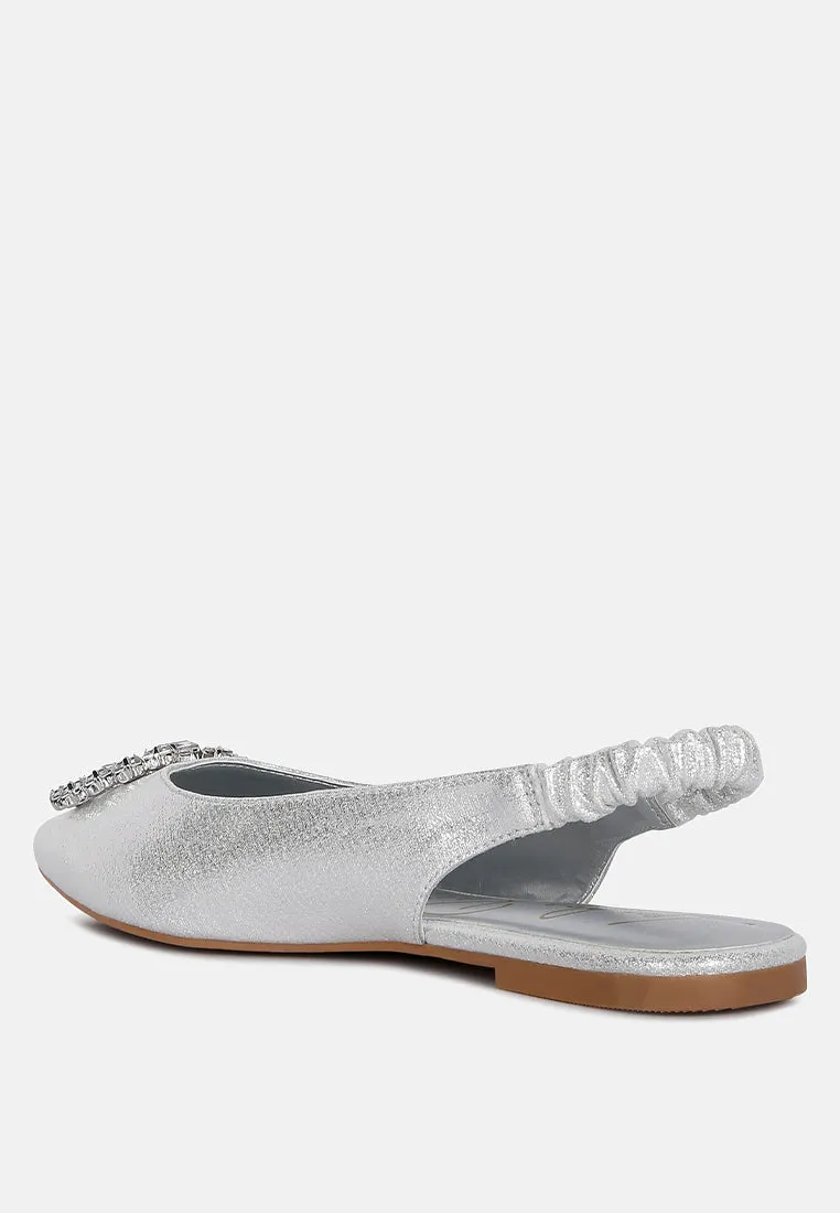 Metallic Diamante Flats Mules