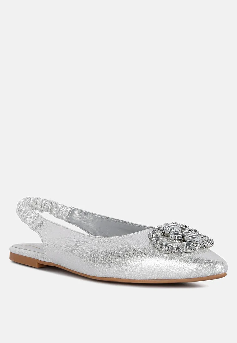 Metallic Diamante Flats Mules
