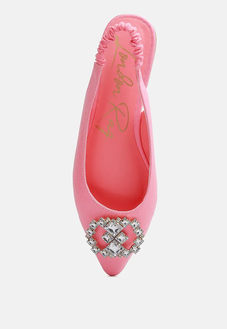 Metallic Diamante Flats Mules