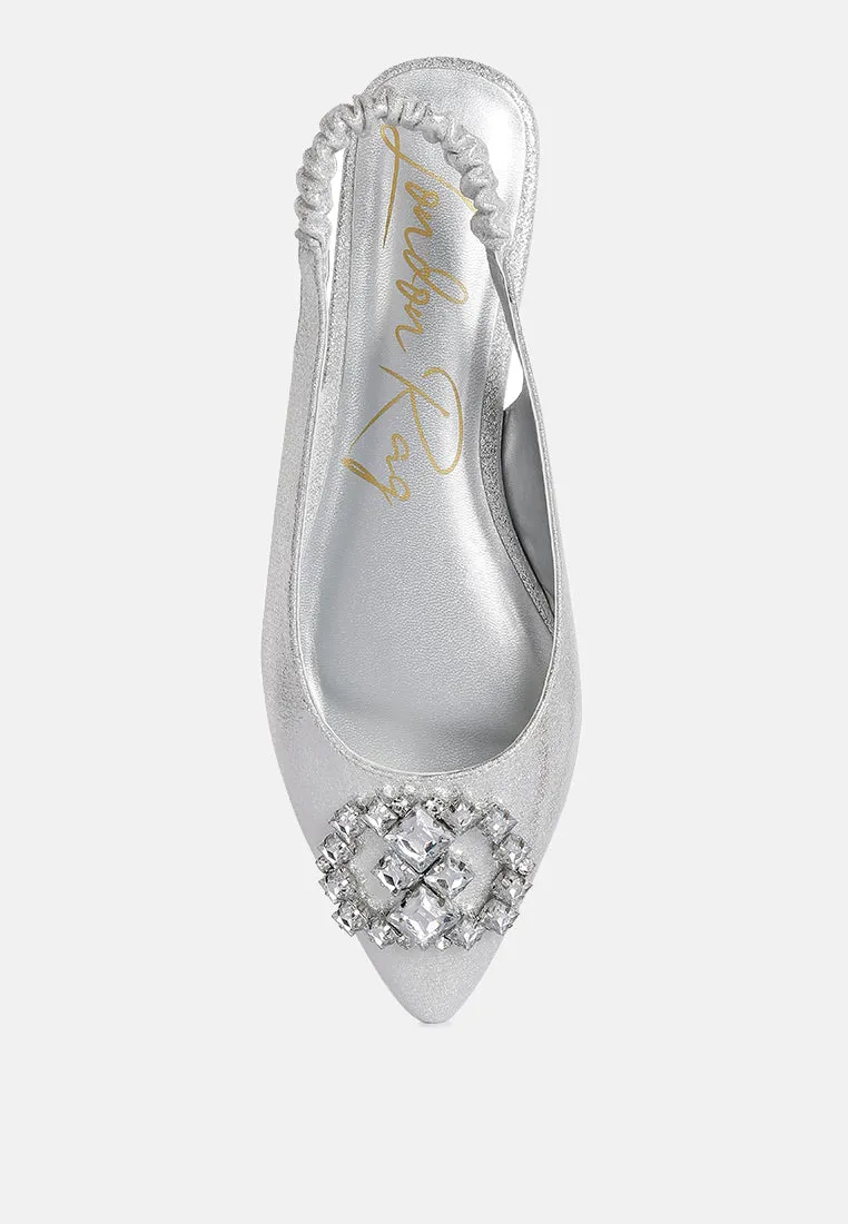 Metallic Diamante Flats Mules