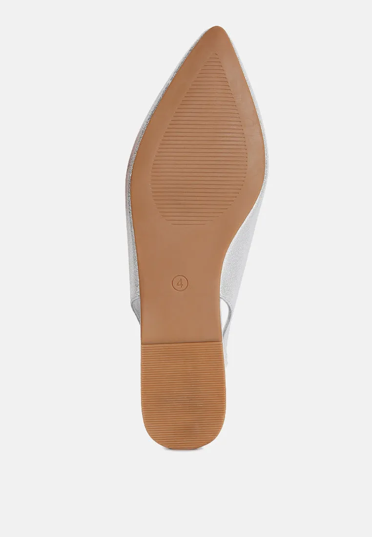 Metallic Diamante Flats Mules
